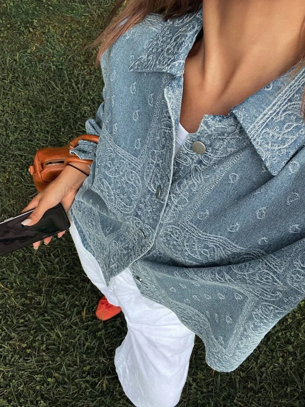 Blue Casual Women's Loose Turndown Collar Long Sleeve Street Denim Jacket